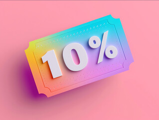 ticket of discount with white letters text 10 on the ticket pastel colours minimalist illustrator the card vertical subtle colors no background just ticket without