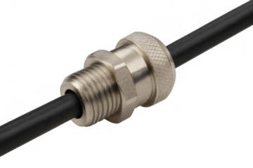 Electrical cable gland connecting industrial wire on transparent background