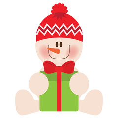 Cute little snowman  holding gift box vector cartoon  illustration