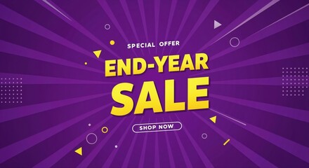 End-Year Sale Promotion: A dynamic composition featuring bold typography, radiating lines, and geometric accents to draw the eye towards END-YEAR SALE promoting the special offer