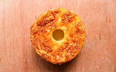 chiffon cake with cheese flavor on white plate. Fresh Baked chiffon Fluffy Cake with Grated Cheese on the table