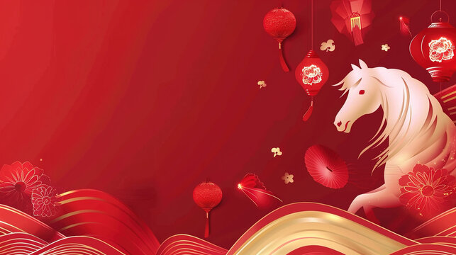 Silk Road Horse CNY Poster Background: Weaving Traditional Auspiciousness with Ancient Trade Route Charm for Chinese New Year Celebrations