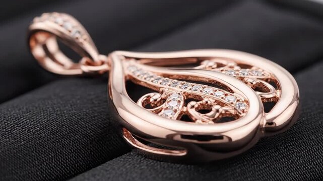 Elegant rose gold pendant with diamonds close up macro detail