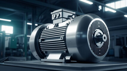 Industrial electric motor in a factory setting. Power generation solution for manufacturing and plant operations.