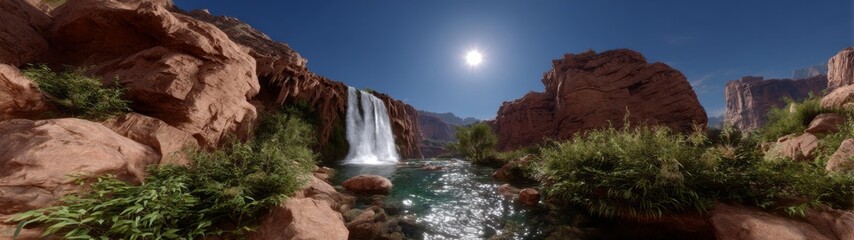 Obraz premium Breathtaking waterfall scene grand canyon hdr panorama nature daylight serenity