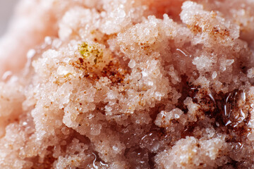 Fototapeta premium Exfoliating scrub salt closeup shows textured granules with natural minerals and moisture perfect for skincare and spa treatments enhancing smooth and refreshed skin
