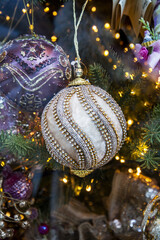 New Years tree with a beige shiny Christmas