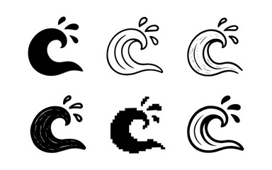 Obraz premium Diverse wave icons in various artistic styles including pixel and outline