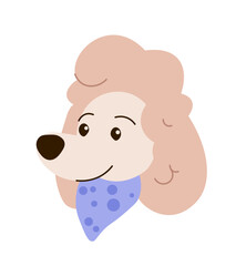 Domestic dog sticker. Adorable white puppy. Cute friend and companion. Cheerful happy doggy. Friendly domestic animal. Flat vector illustration