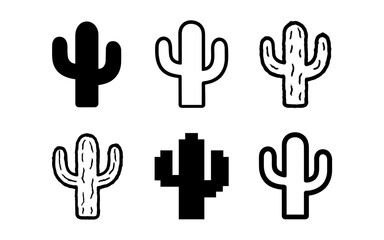 Fototapeta premium Collection of cactus icons in minimalist black and white styles