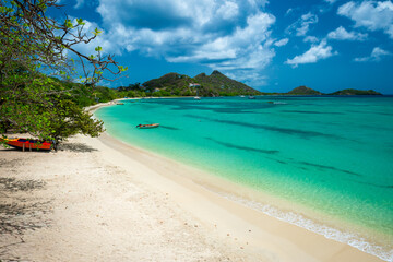 Tropical view of Paradise Beach on Carriacou, Grenada in the Caribbean