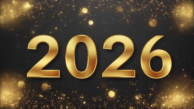 2026 Happy New Year Greeting Banner. Christmas Holiday Dark Banner with Golden numbers date.
