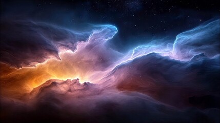 A beautiful and colorful nebula formation in deep space with vibrant light and stars.