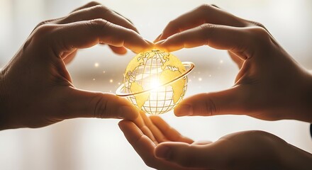 Hands carefully hold a shining globe representing global connectivity
