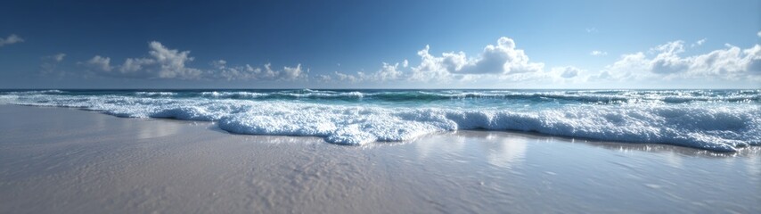 Fototapeta premium Panoramic ocean waves hdr beach nature photography sunny day serene environment