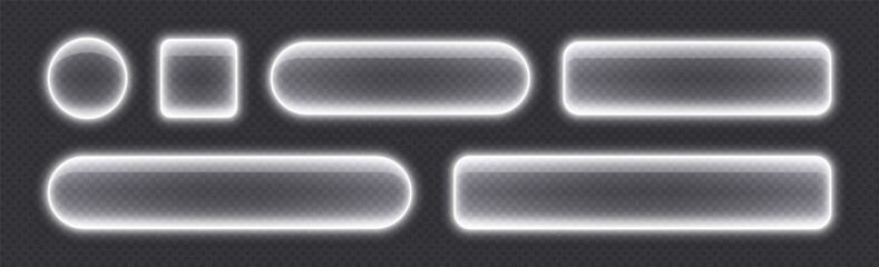 Fototapeta na wymiar Glossy neon buttons, transparent banners made from glass. Futuristic design element. Vector illustration.