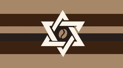 Abstract Star of David and coffee bean symbol on brown striped background. Vector graphic combining culture and beverage.