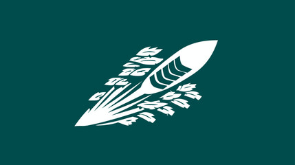 Abstract White Traditional Canoe with Organic Cultural Patterns on Teal Background. Indigenous Tribal Design Vector Illustration.