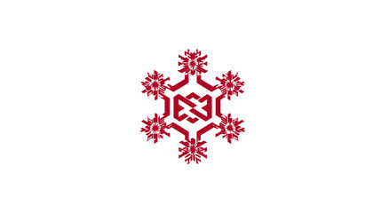 Elegant Red Geometric Snowflake-Inspired Abstract Symbol on White Background. Intricate Design Element