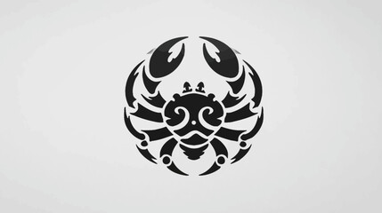 Ornate Black Crab Graphic Design, Stylized Animal Symbol Emblem on White, Minimalist Marine Life Icon Silhouette