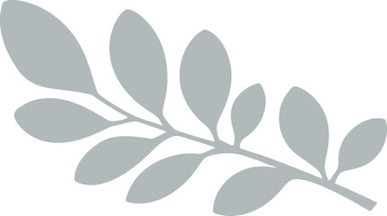 Simple grey leaf branch illustration, minimalist botanical design element, organic foliage graphic, natural vector art