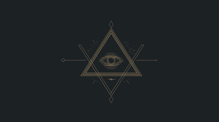 Mystical all-seeing eye symbol in a sacred geometric triangle with esoteric lines on a dark background illustration