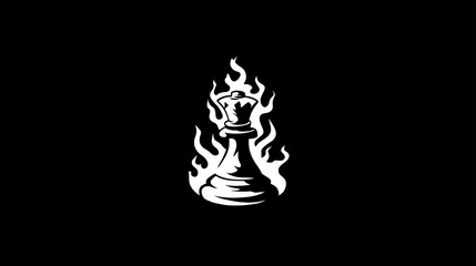 Powerful White Chess Queen on Fire with Flames, Strategic Game Piece Symbolizing Strength and Success on Black Background