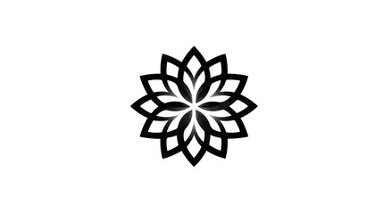 Elegant Black Stylized Lotus Flower or Star Symbol Vector Illustration. Abstract Geometric Mandala Icon Design Element on White Background.