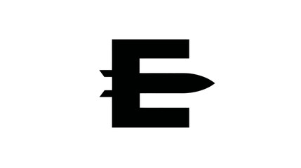 Modern abstract letter E icon featuring a sleek projectile design, representing speed, power, and precision. Graphic symbol.