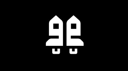 Abstract minimalist graphic of two stylized white rockets on a black background, symbolizing technology, innovation, or future.