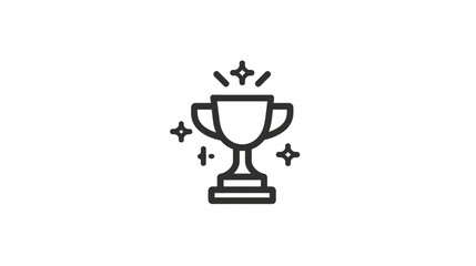 Trophy Award Icon with Sparkles - Winner, Success, Achievement, Prize, Victory Outline Vector Graphic Element