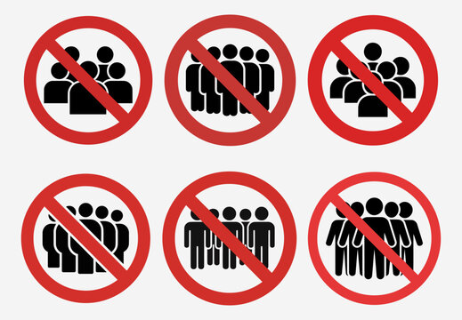 No Grouping Signs Featuring Red Circle Slash for Social Distancing Compliance in Public Areas