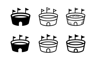 Obraz premium Minimalist monochrome stadium icon set with flags in different styles