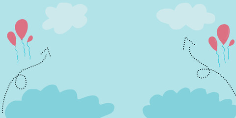 Blue background with sky and balloon decoration. Arrow with dotted line. Premium wallpaper style for design needs.