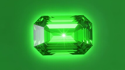 Green emerald gemstone rotating with bright luminous shine, perfect for chromakey overlay. Sparkle effect on crystal jewelry illustration. - Powered by Adobe
