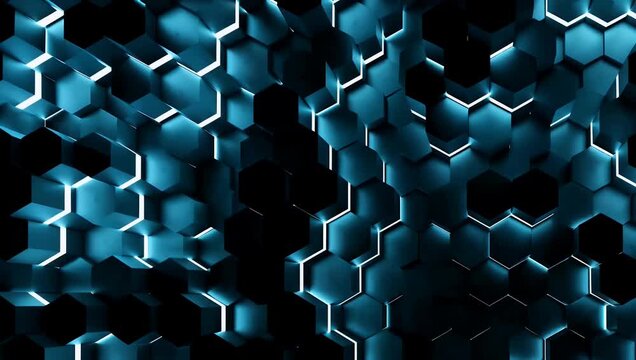 seamless 4K animation of light blue hexagonal geometric patterns forming an abstract background perfect for corporate technology website and digital media design projects with clean modern aesthetics