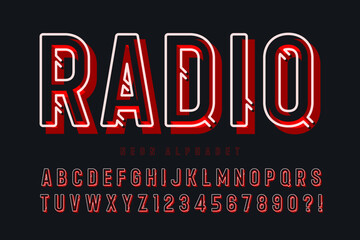 Retro bright light alphabet design, cabaret, neon Broadway lamps letters and numbers.