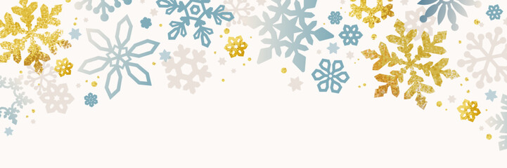 金箔風と淡色の雪の結晶フレーム背景・冬・クリスマス・年賀状・バナー素材