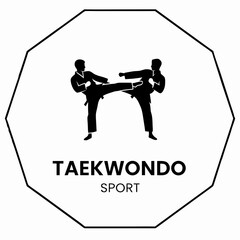 Taekwondo Sport Silhouette: A dynamic graphic, capturing the spirit of Taekwondo, featuring stylized figures in mid-action, embodying martial arts, self-discipline, and athleticism.