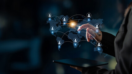 Concept of a global workforce and remote team collaboration. This international network represents professional human resources and social community connections across the world. Fermion