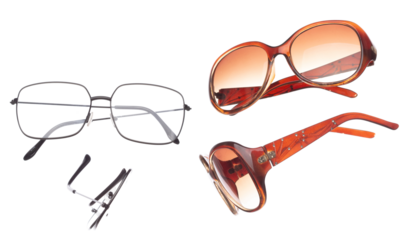 Working smart Fashion Glasses fly in air showing many angle rotated. Fashion trend glasses for confident work and beautiful wearing is good for shape of head. White background isolated