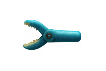 Blue plastic toy grabber claw with open jaws