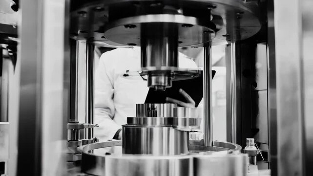 Skilled worker calibrating die components for uniform gap spacing to improve mold durability and consistent production results.