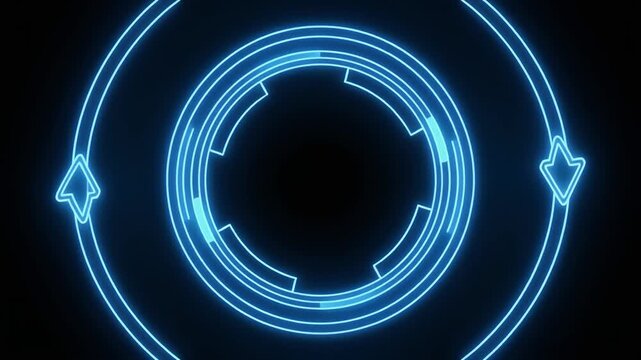 Digital Circle Flow: A vibrant blue digital circular flow elegantly highlights the essence of technology and seamless cycle in a dark background.