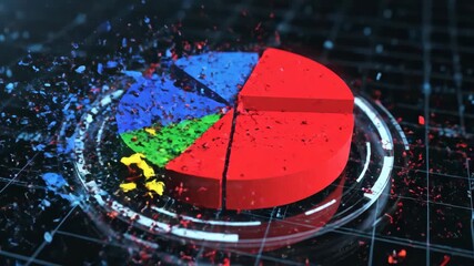 Abstract 3D Pie Chart Data Visualization with Futuristic HUD Elements. - Powered by Adobe