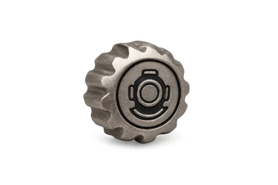 Vintage diving helmet metal icon on transparent background