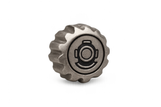 Vintage diving helmet metal icon on transparent background