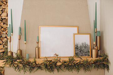 Cozy fireplace mantel decorating for winter holidays