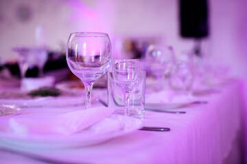 Table settings preparing for festive holiday celebration