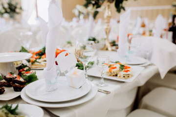 Wedding reception table setup with place setting